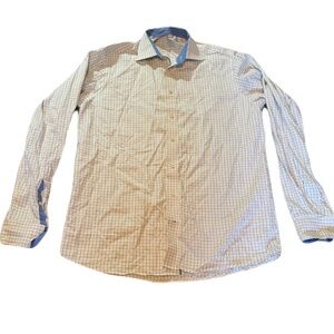 Eton 17 x 36/37 White Blue Yellow Check Contemporary Fit Dress Shirt